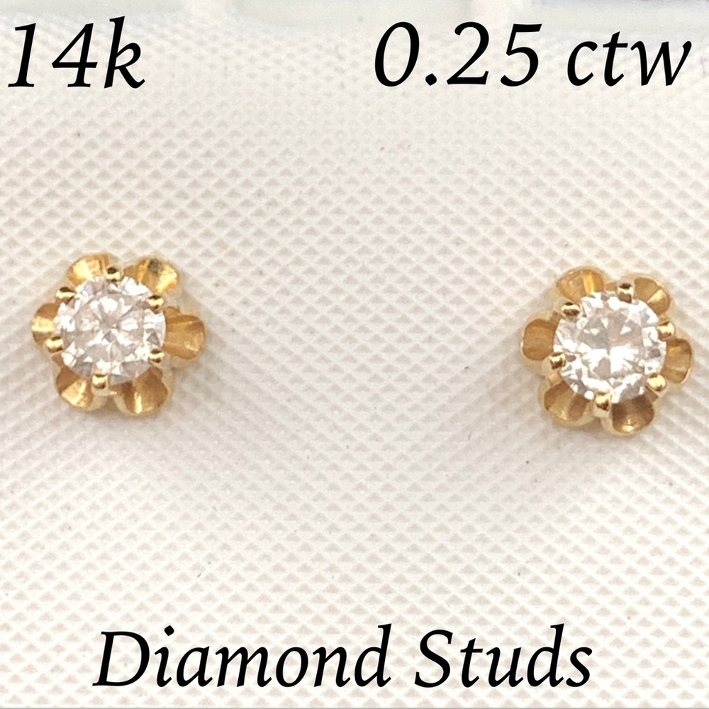 14k Solid Gold 0.25 ctw Diamond Solitaire Earrings